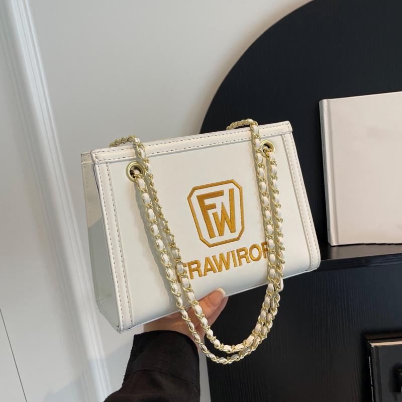 Metal Chain Crossbody Bag PU Leather Textured Underarm Bag