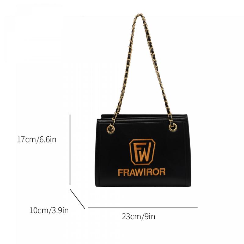 Metal Chain Crossbody Bag PU Leather Textured Underarm Bag