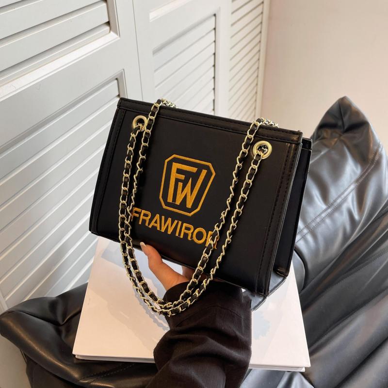 Metal Chain Crossbody Bag PU Leather Textured Underarm Bag
