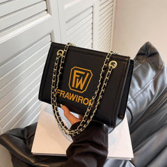 Metal Chain Crossbody Bag PU Leather Textured Underarm Bag