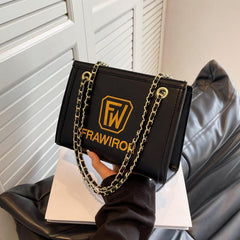 Metal Chain Crossbody Bag PU Leather Textured Underarm Bag