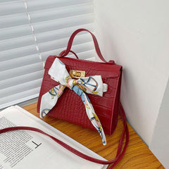 Mini Crocodile Pattern Satchel Crossbody Bag PU Leather Textured Bag Purse