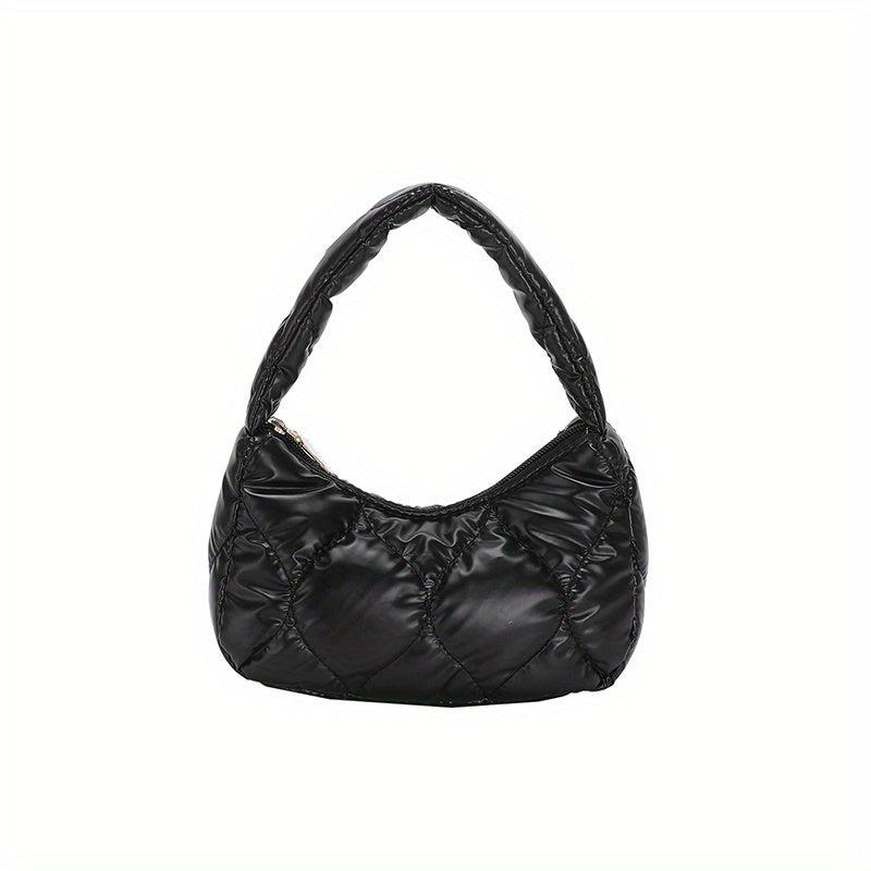 Puffer Quilted Women Shoulder Bag Metallic Underarm Purse Glossy Handbag