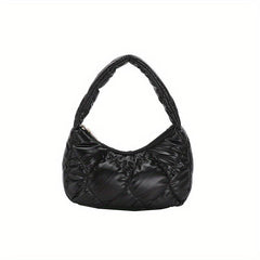 Puffer Quilted Women Shoulder Bag Metallic Underarm Purse Glossy Handbag