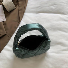 Puffer Quilted Women Shoulder Bag Metallic Underarm Purse Glossy Handbag