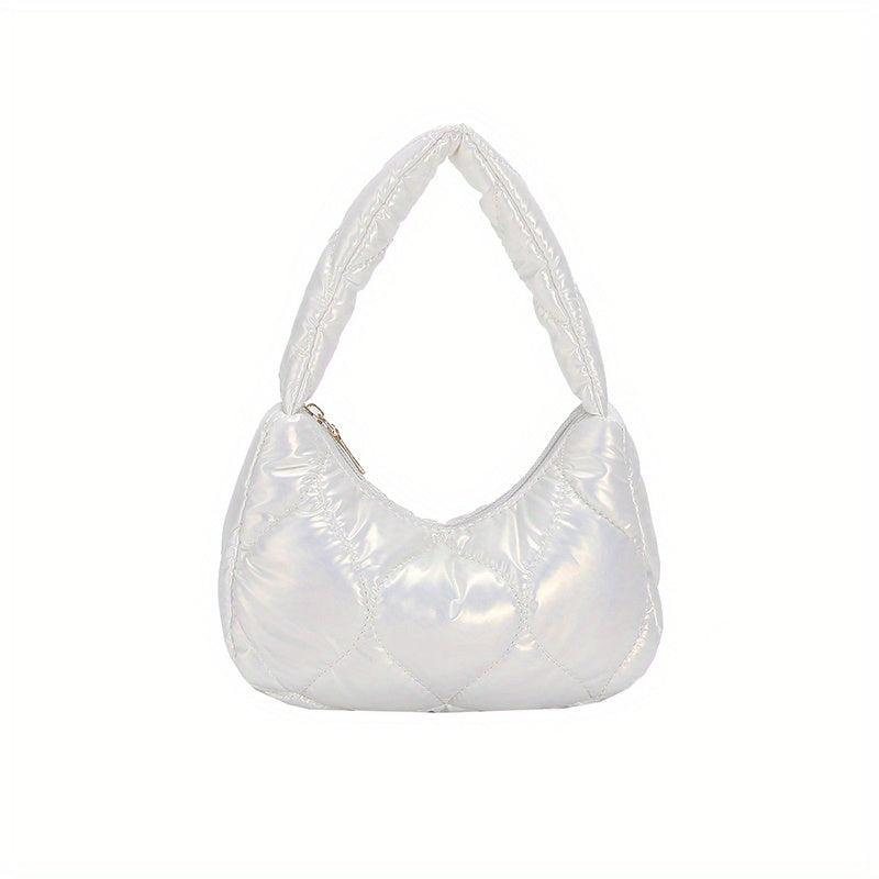 Puffer Quilted Women Shoulder Bag Metallic Underarm Purse Glossy Handbag