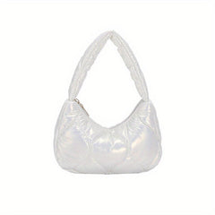 Puffer Quilted Women Shoulder Bag Metallic Underarm Purse Glossy Handbag