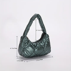 Puffer Quilted Women Shoulder Bag Metallic Underarm Purse Glossy Handbag