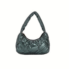 Puffer Quilted Women Shoulder Bag Metallic Underarm Purse Glossy Handbag