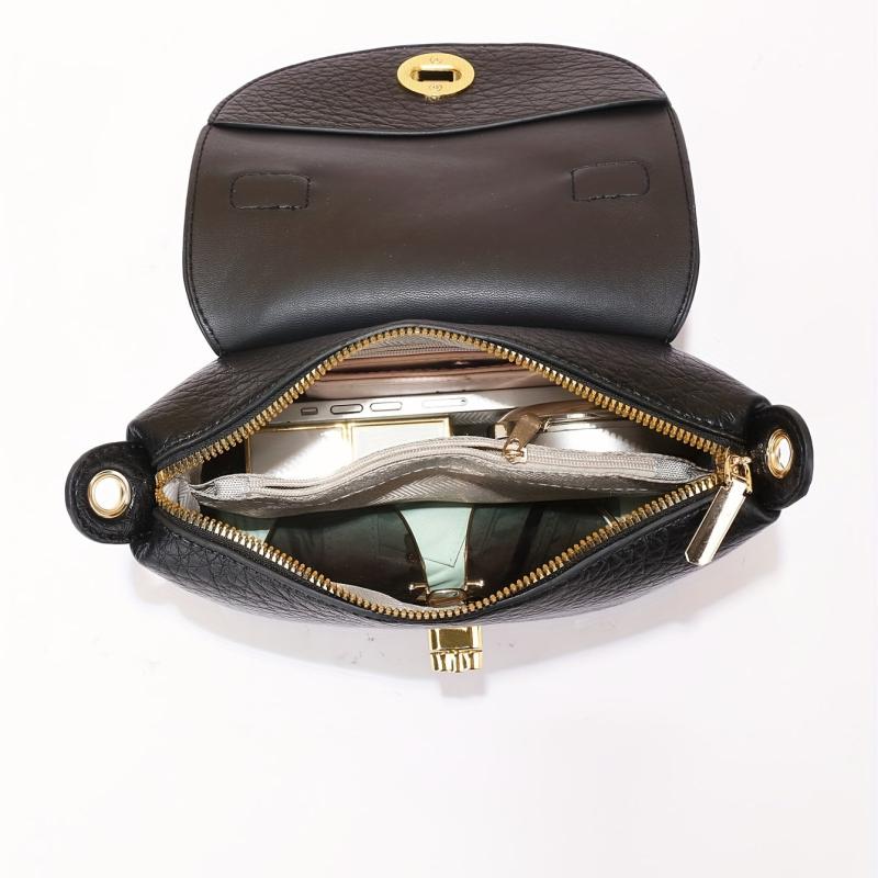 Classic Turn Lock Satchel Bag Solid Shoulder Bag For Work