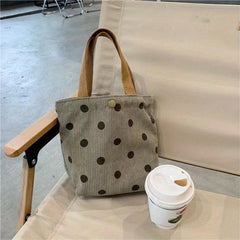 Small Dots Pattern Corduroy Tote Bag Lightweight Handbag