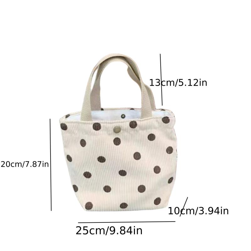 Small Dots Pattern Corduroy Tote Bag Lightweight Handbag