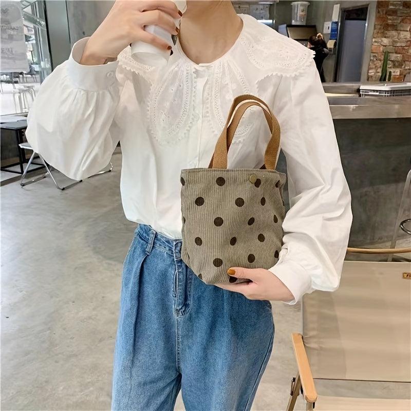 Small Dots Pattern Corduroy Tote Bag Lightweight Handbag