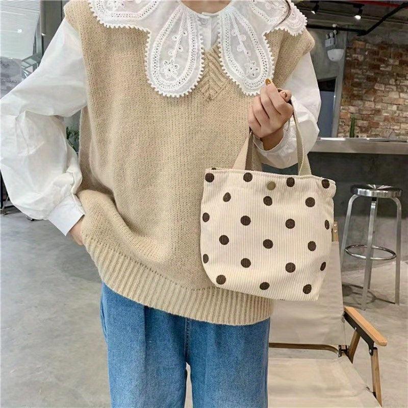 Small Dots Pattern Corduroy Tote Bag Lightweight Handbag