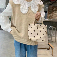 Small Dots Pattern Corduroy Tote Bag Lightweight Handbag