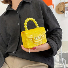 Candy Bead Handle Handbag Makeup Organizer Lightweight Portable Coin Purse