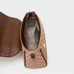 Vintage Geometric Saddle Bag Retro PU Crossbody Bag Classic Handbag