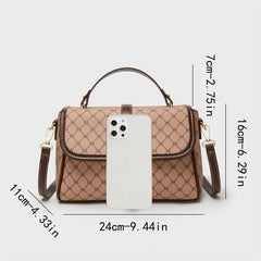 Vintage Geometric Saddle Bag Retro PU Crossbody Bag Classic Handbag