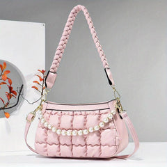Puffer Quilted Handbag Faux Pearl Chain Shoulder Bag