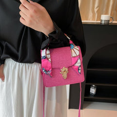 Stylish Pink Crossbody Bag with Scarf Decor