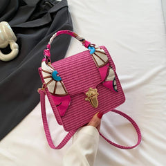 Stylish Pink Crossbody Bag with Scarf Decor