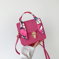 Stylish Pink Crossbody Bag with Scarf Decor