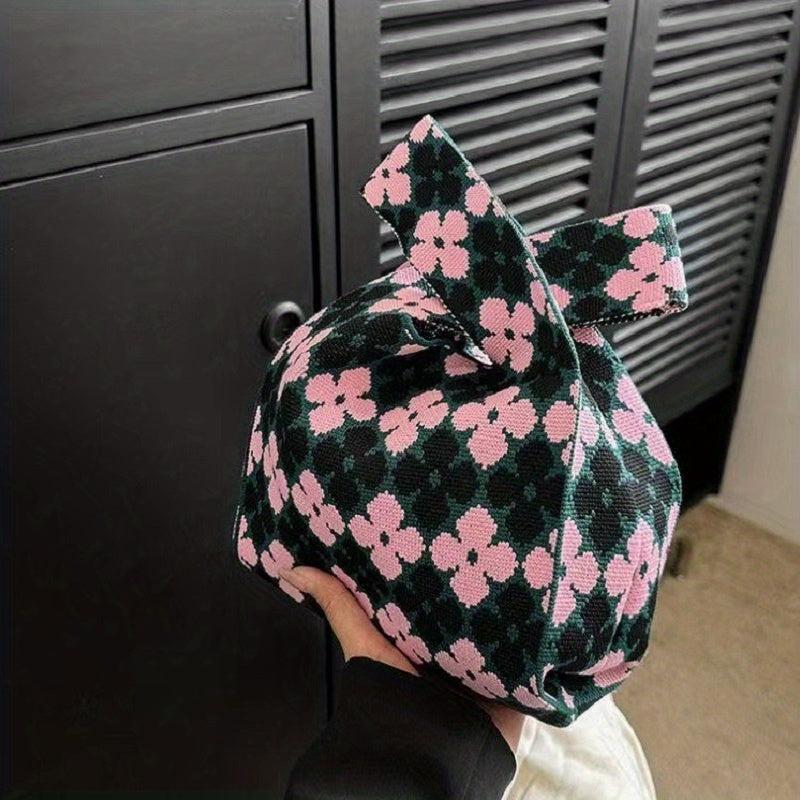 Flower Pattern Woven Tote Bag Crochet Niche Handbag Summer Commuter