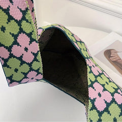 Flower Pattern Woven Tote Bag Crochet Niche Handbag Summer Commuter