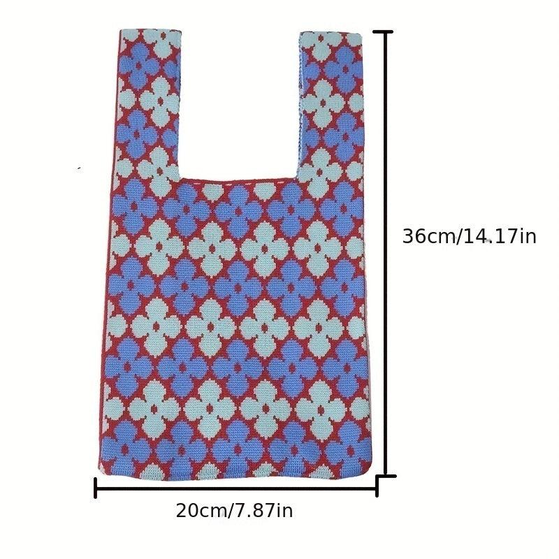 Flower Pattern Woven Tote Bag Crochet Niche Handbag Summer Commuter