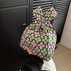 Flower Pattern Woven Tote Bag Crochet Niche Handbag Summer Commuter