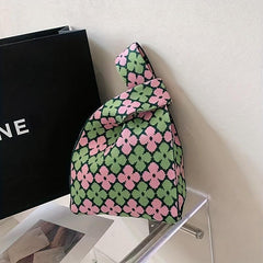Flower Pattern Woven Tote Bag Crochet Niche Handbag Summer Commuter