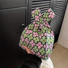 Flower Pattern Woven Tote Bag Crochet Niche Handbag Summer Commuter