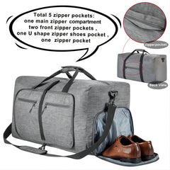 Men's Foldable Travel Duffel Bag Large Capacity Waterproof Overnight Bag