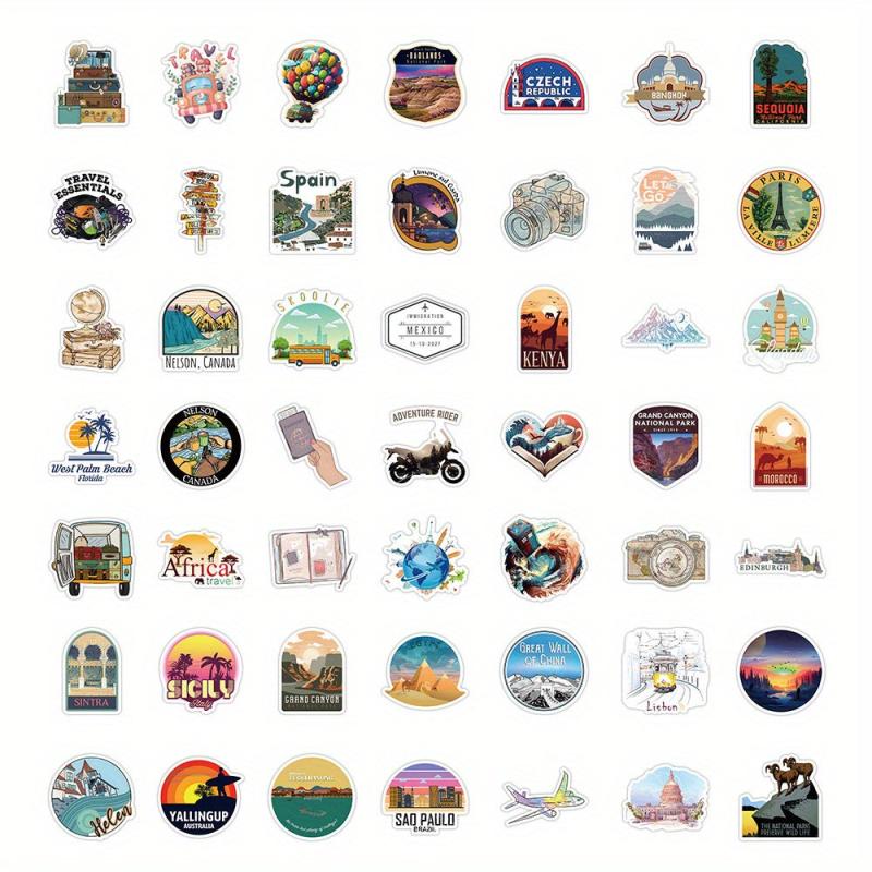 50pcs Travel Graffiti Stickers Waterproof Decorative Stickers