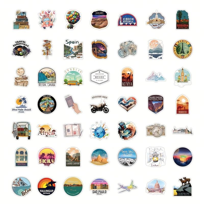 50pcs Travel Graffiti Stickers Waterproof Decorative Stickers