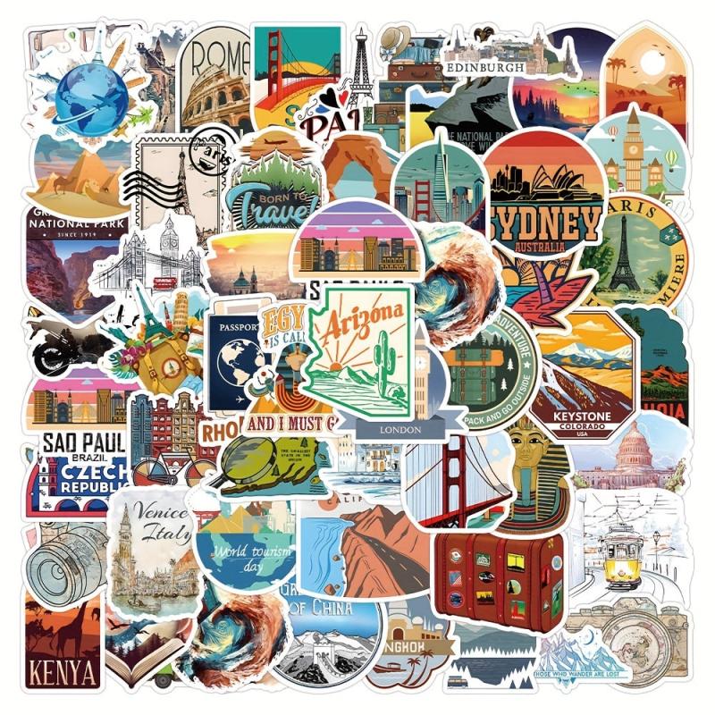 50pcs Travel Graffiti Stickers Waterproof Decorative Stickers