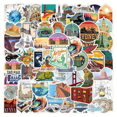 50pcs Travel Graffiti Stickers Waterproof Decorative Stickers