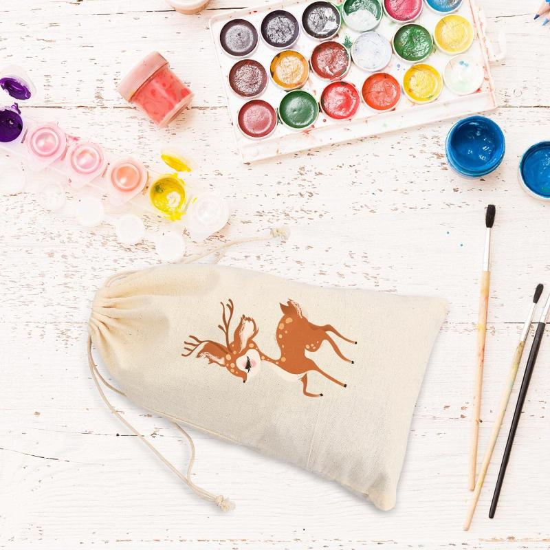 Small Natural Cloth Bags Drawstring Beige Fabric Bag for Jewelry