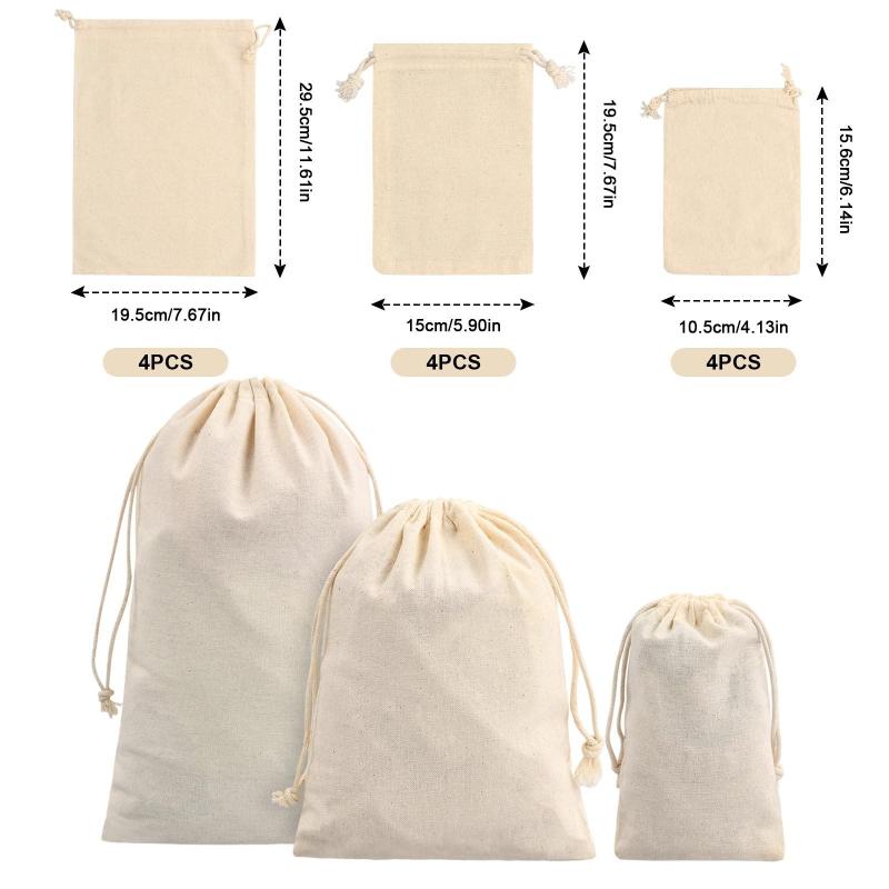 Small Natural Cloth Bags Drawstring Beige Fabric Bag for Jewelry