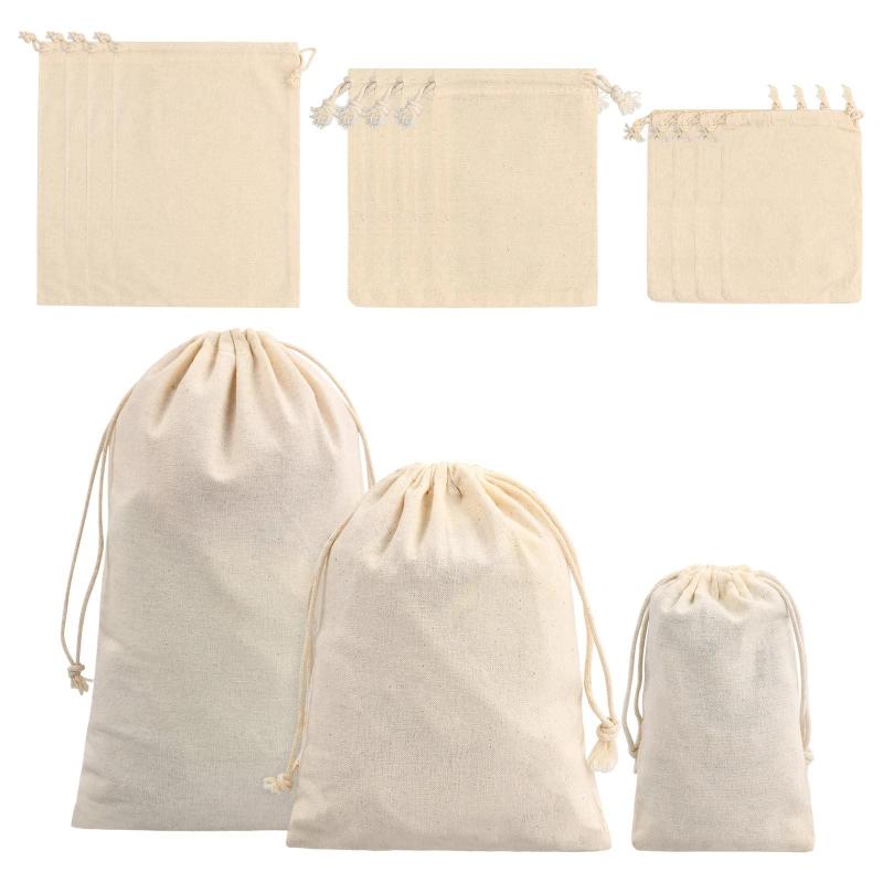 Small Natural Cloth Bags Drawstring Beige Fabric Bag for Jewelry