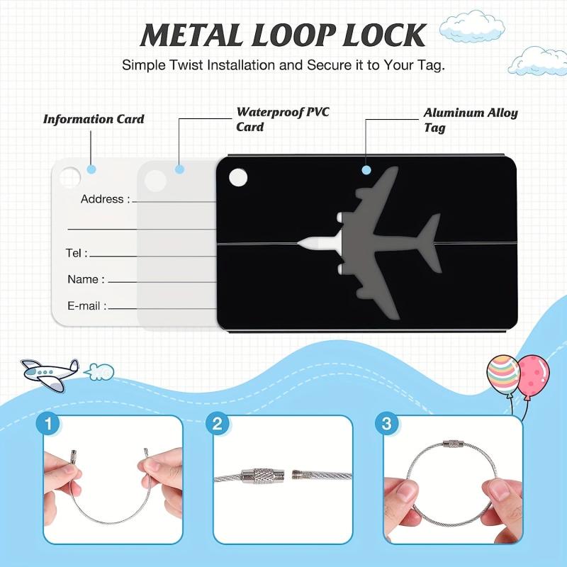 5Pcs Aluminum Luggage Tag Set Waterproof Plane Pattern Tag Luggage Tag