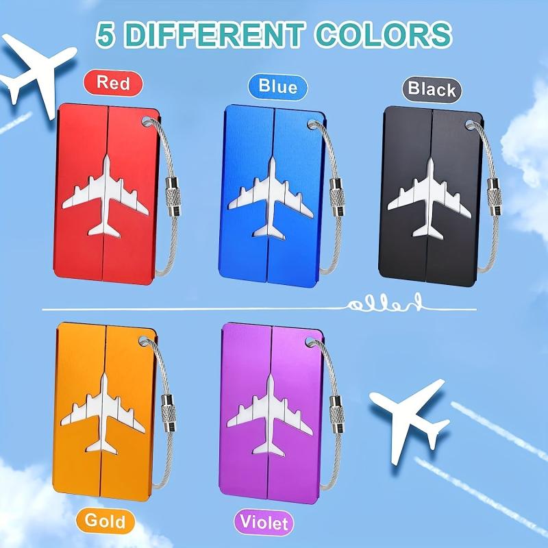 5Pcs Aluminum Luggage Tag Set Waterproof Plane Pattern Tag Luggage Tag
