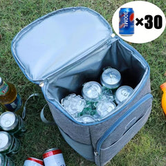 Large Capacity Picnic Backpack Leak-proof Plates & Cutlery Storage Bag