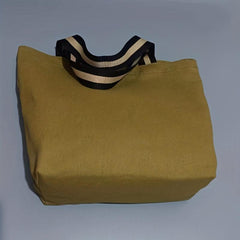 Casual Canvas Shoulder Bag All Match Storage Handbag with Colorblock Straps