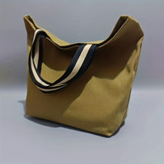 Casual Canvas Shoulder Bag All Match Storage Handbag with Colorblock Straps