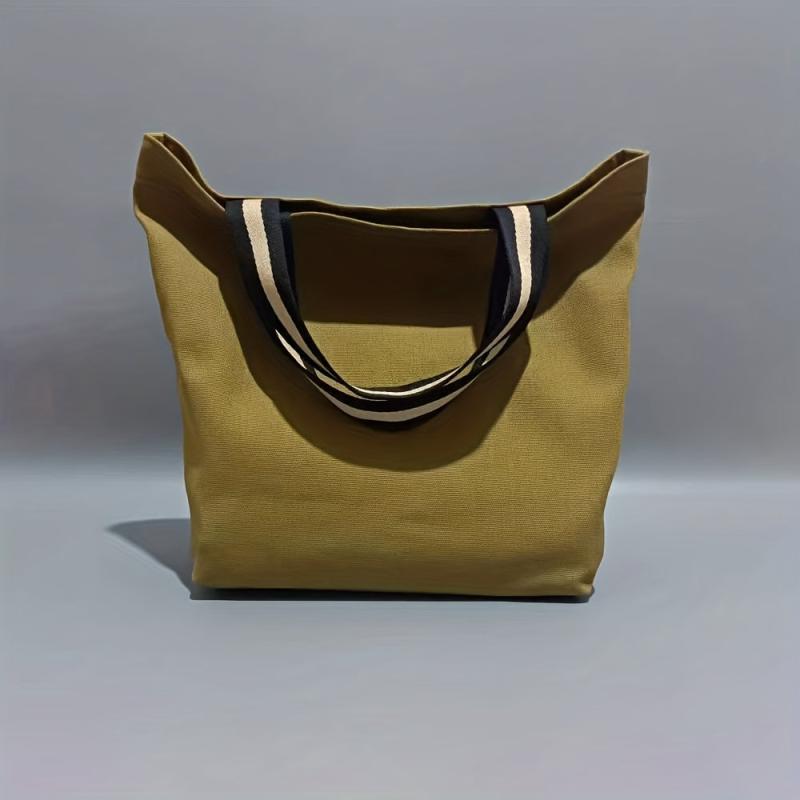 Casual Canvas Shoulder Bag All Match Storage Handbag with Colorblock Straps