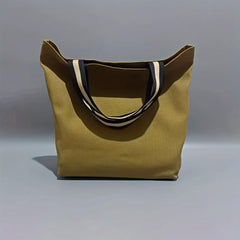 Casual Canvas Shoulder Bag All Match Storage Handbag with Colorblock Straps