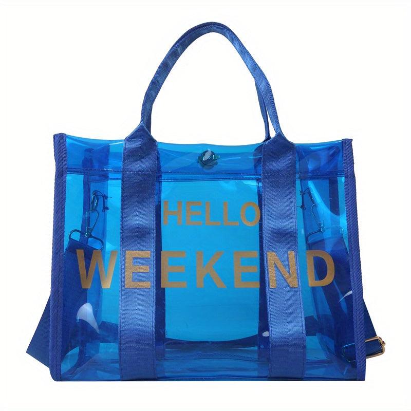 Clear PVC Tote Bag with Letter Graphic Crossbody Strap