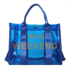 Clear PVC Tote Bag with Letter Graphic Crossbody Strap