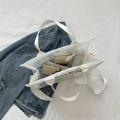Clear PVC Tote Bag with Letter Graphic Crossbody Strap